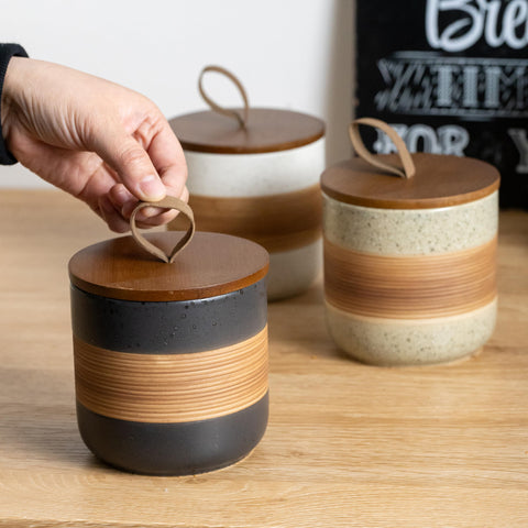 Miamolo sugar and tea jar with rope lid highlighting decorative, odor-blocking storage.