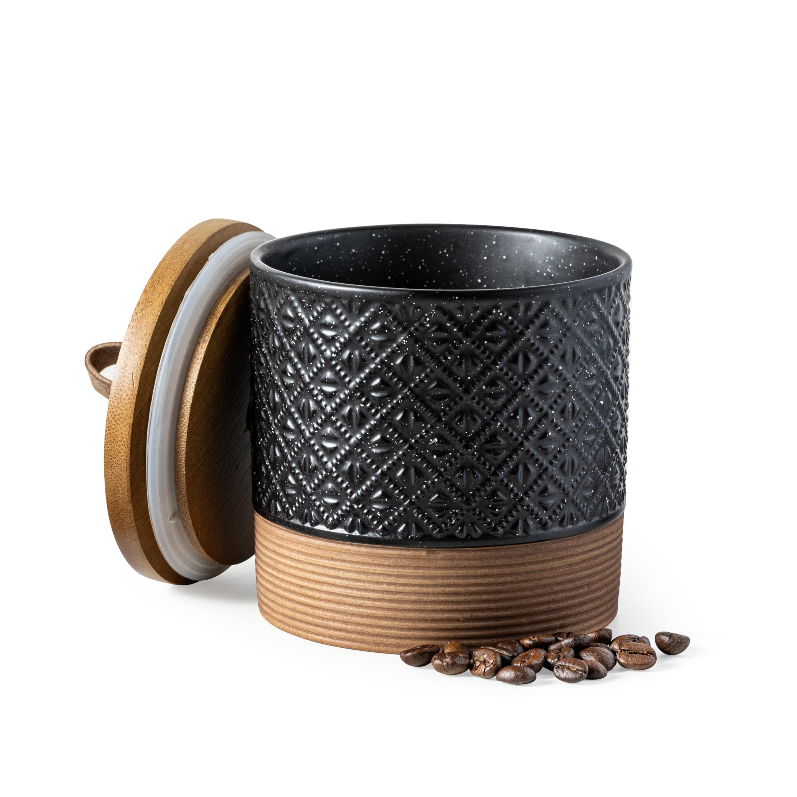Miamolo ceramic jar with lid, 20oz capacity, ideal for kitchen storage.