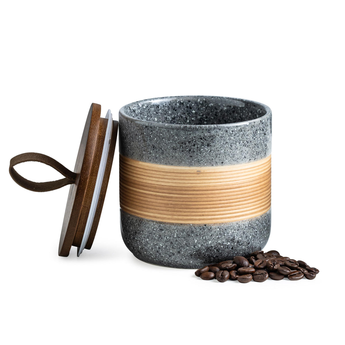 Miamolo ceramic jar with airtight grey lid 18oz for pantry organization.