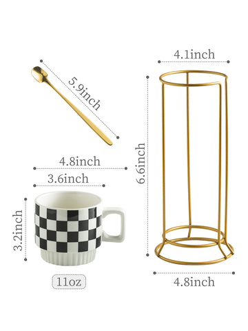 Closeup of Miamolo checkered black and white mug pattern for everyday coffee
