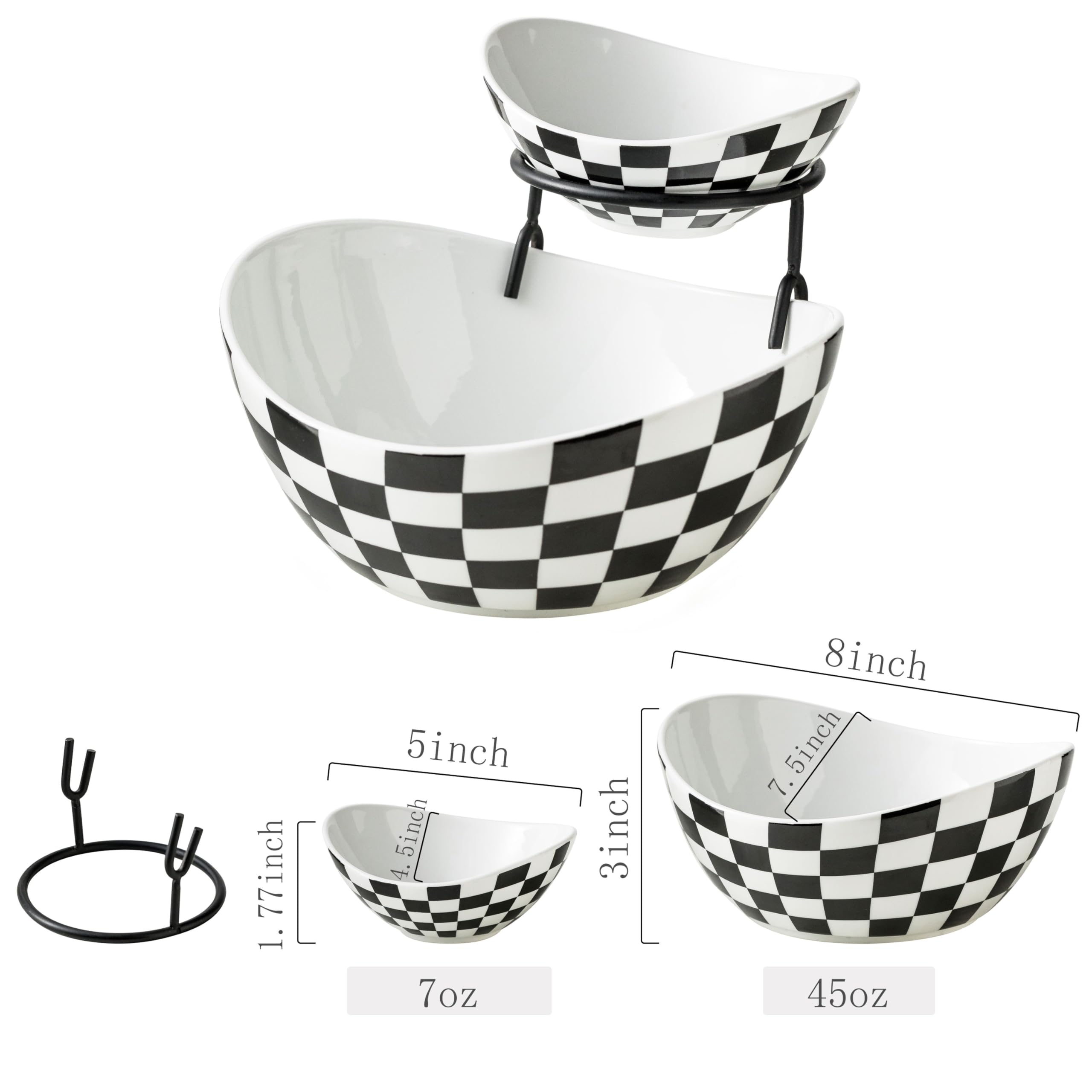 Miamolo checkered ceramic bowls ideal for salsa and veggie platters.
