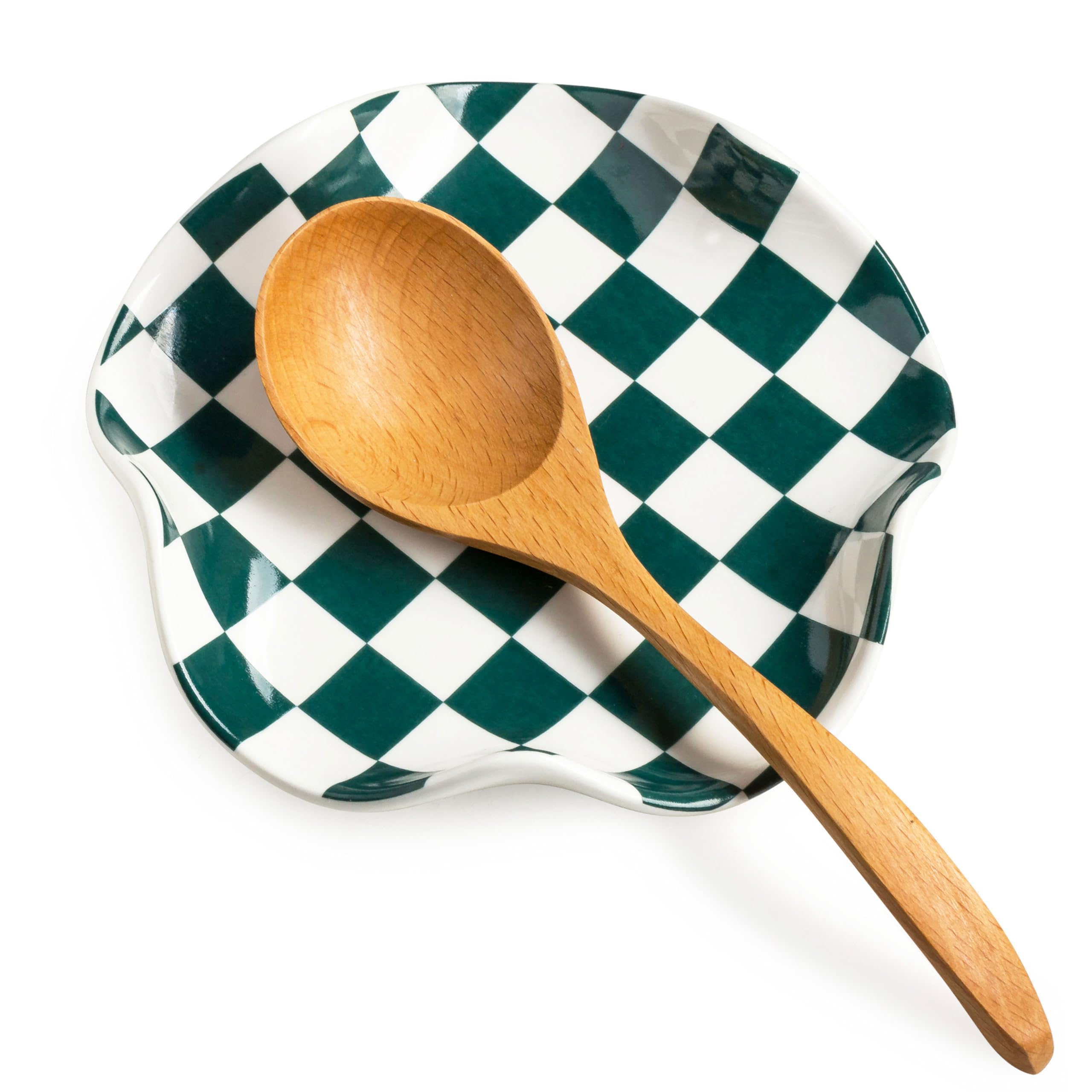 Miamolo checkered spoon rest with floral design for bright countertops.