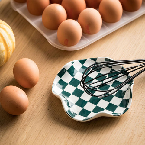 Miamolo checkered spoon rest suited for kitchen, coffee bar, or camping.