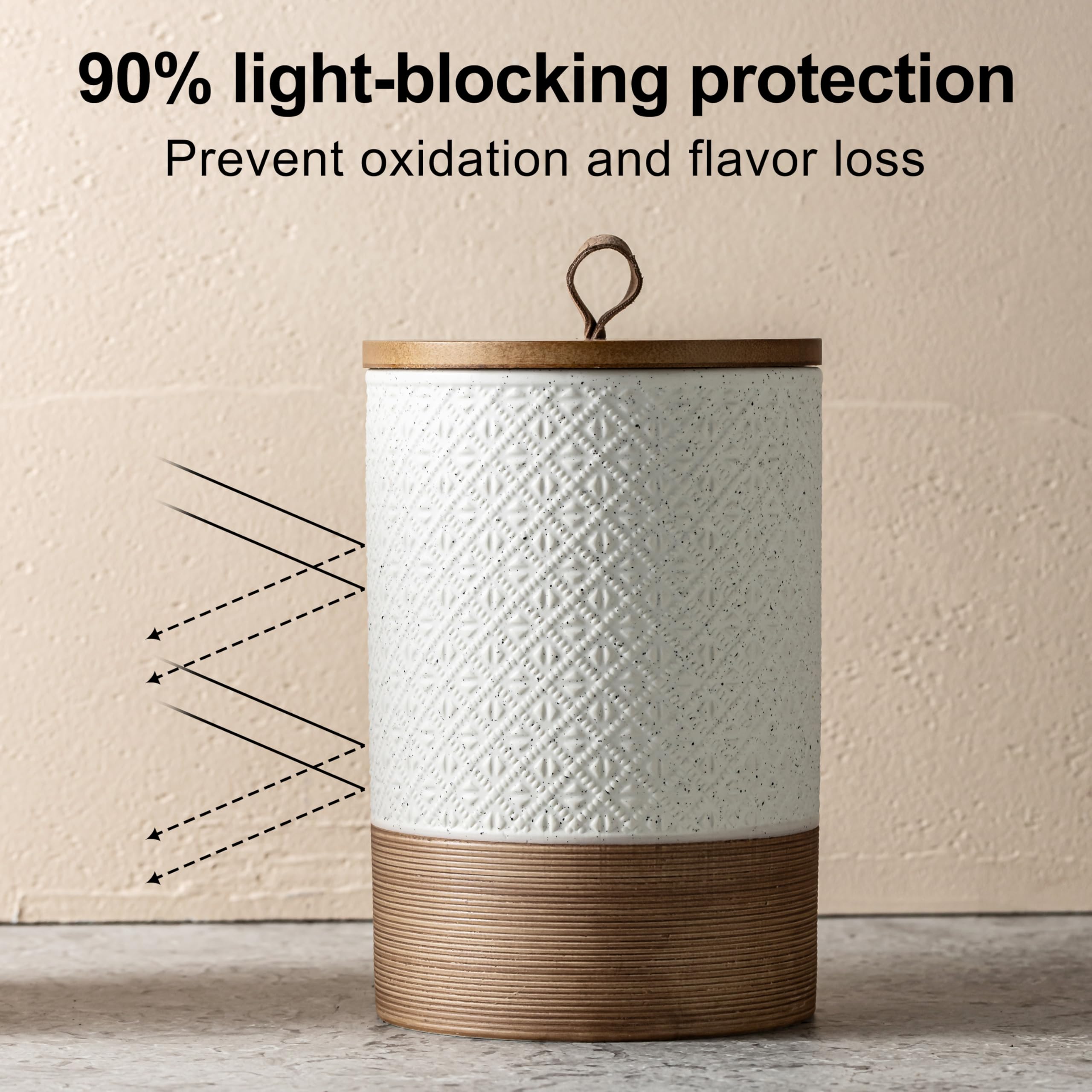 Miamolo embossed-pattern jar adds decorative touch while storing spices, coffee, or sugar.