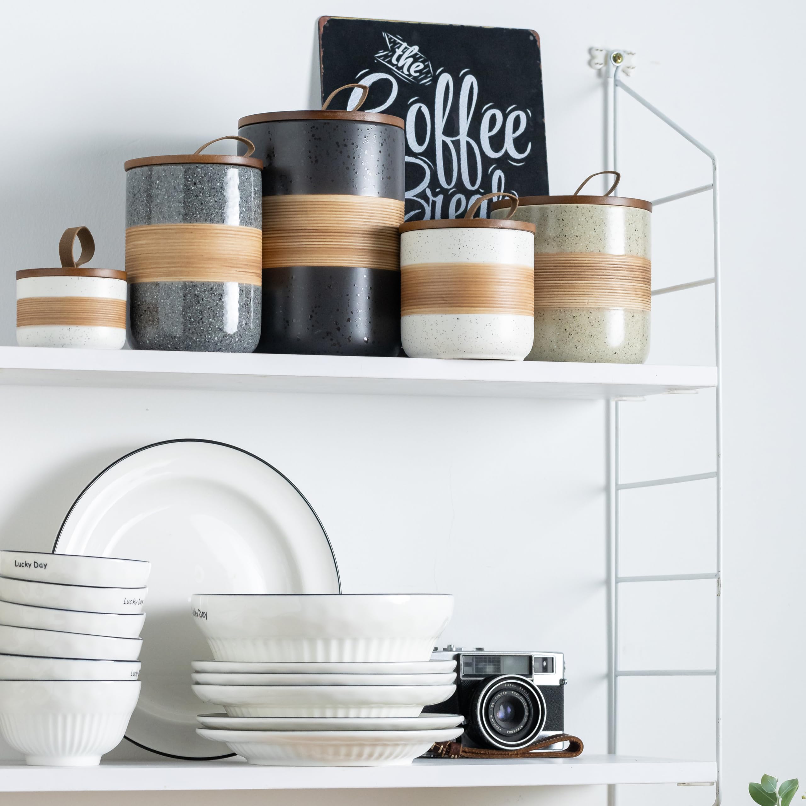 Miamolo five-jar stack creates a tidy countertop display.