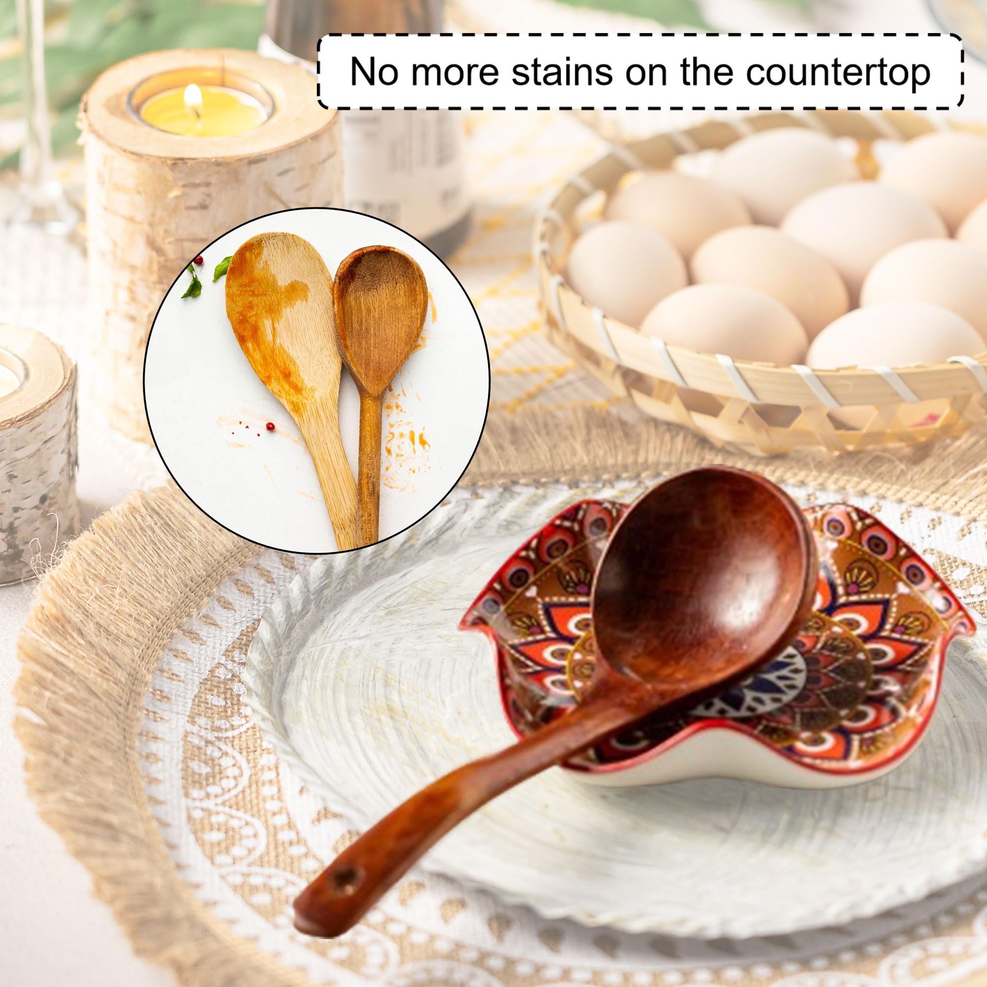 Miamolo unique flower edge spoon rest prevents spills during meal prep.