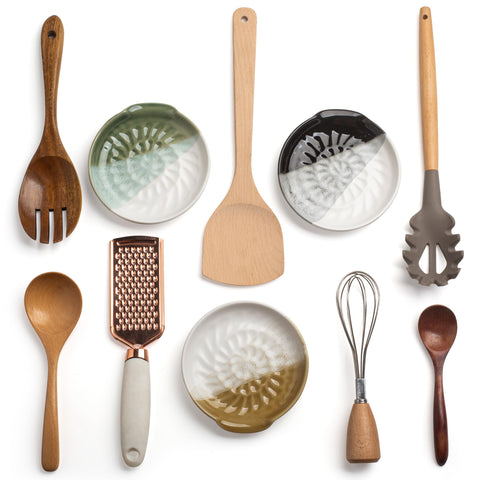 Ceramic dish design adds chic stove-top decor to any kitchen.