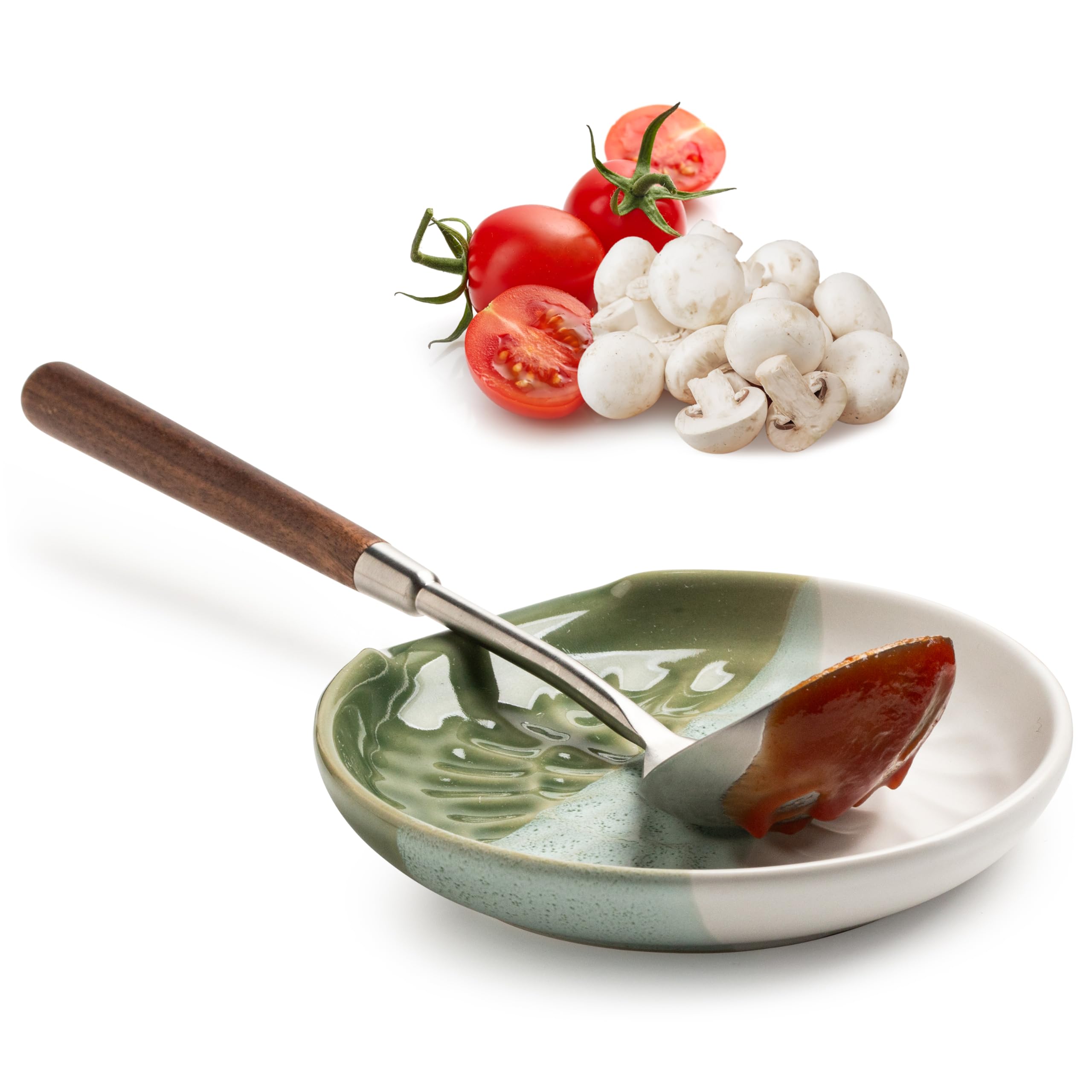 Miamolo gradient green spoon rest on counter, keeps utensils tidy and accessible.