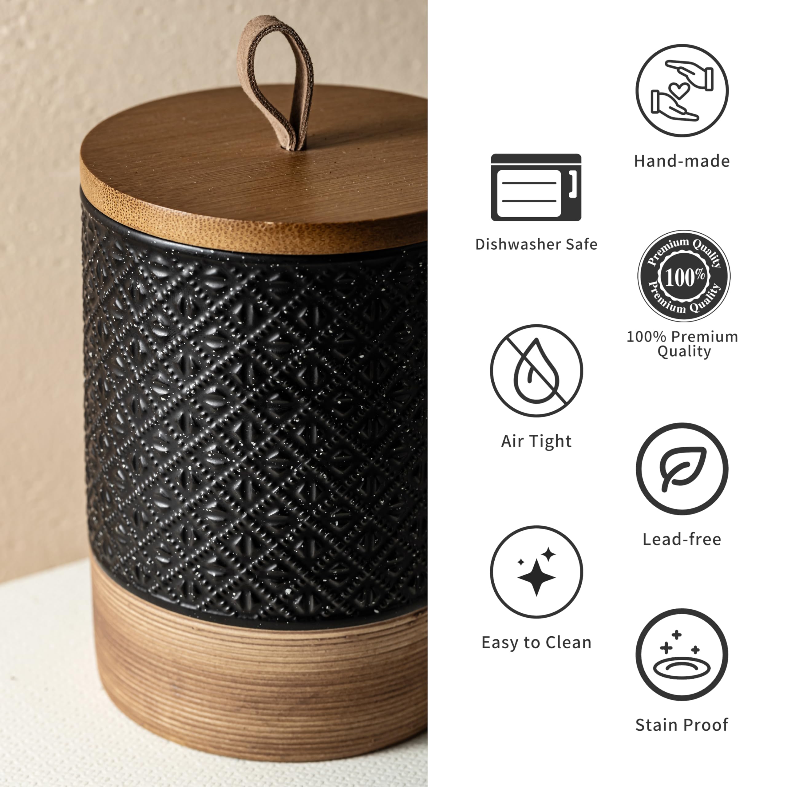 Miamolo ground coffee storage jar preserves aroma with a sealed lid.