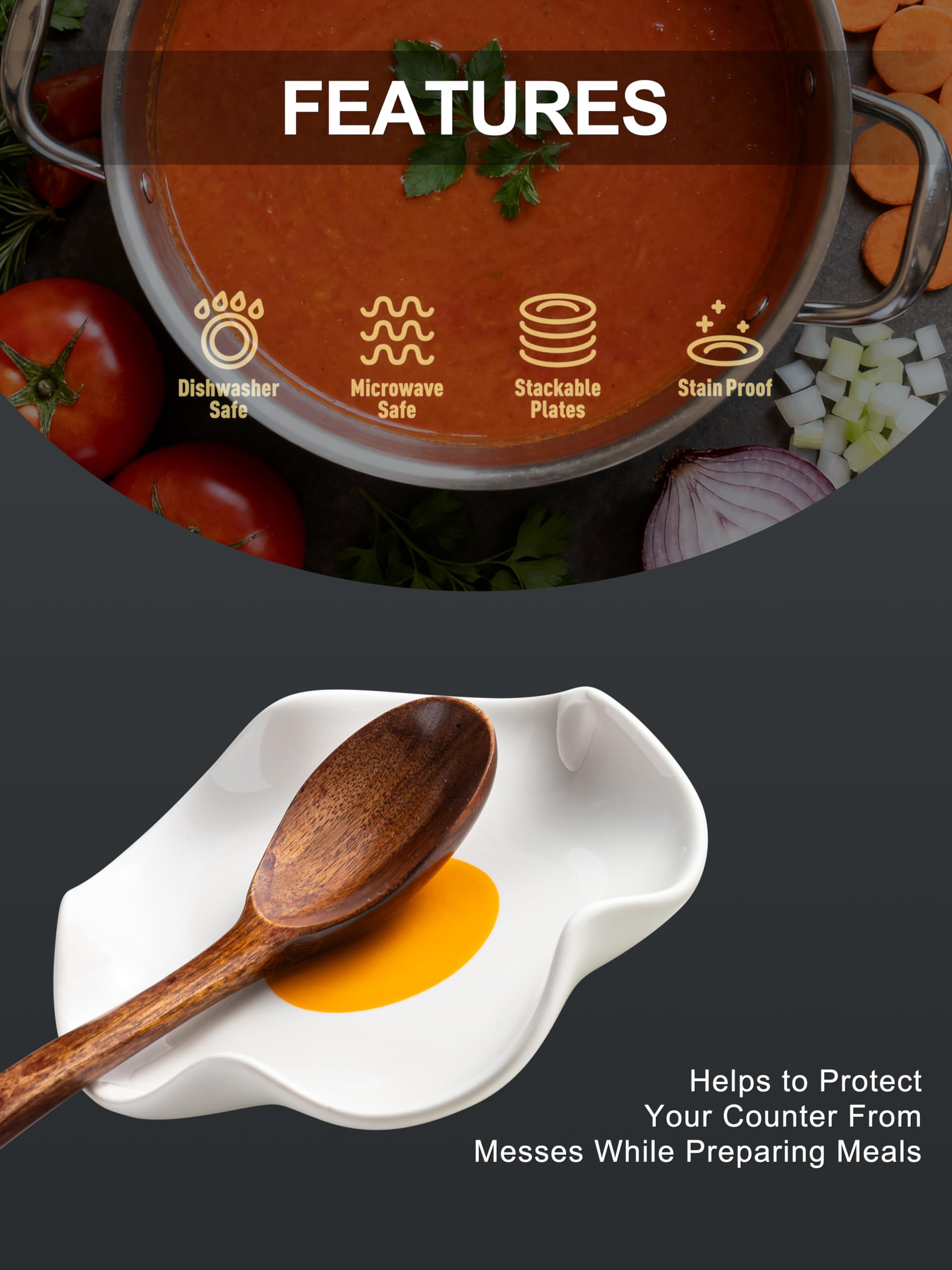 Miamolo heat-resistant ceramic spoon holder endures hot spoon use