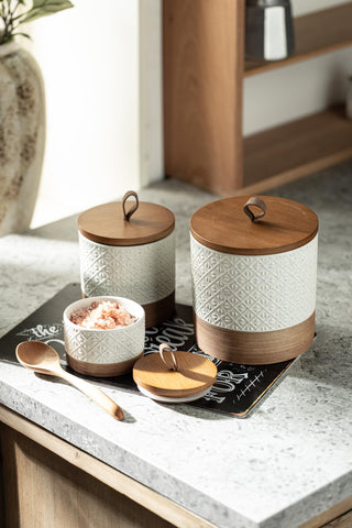 Miamolo farmhouse design jar blends with kitchen decor.