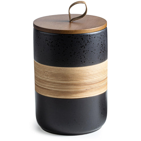 Miamolo large ceramic storage jar in black with lid, ideal for pantry organization.