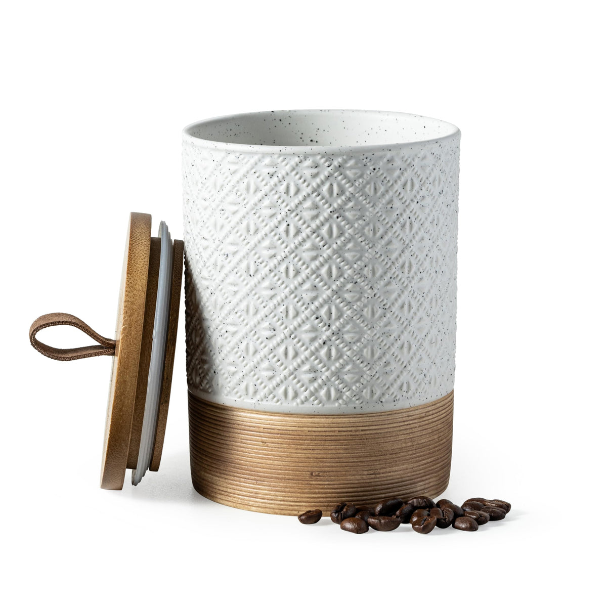 Miamolo large coffee canister with lid showing airtight seal for freshness