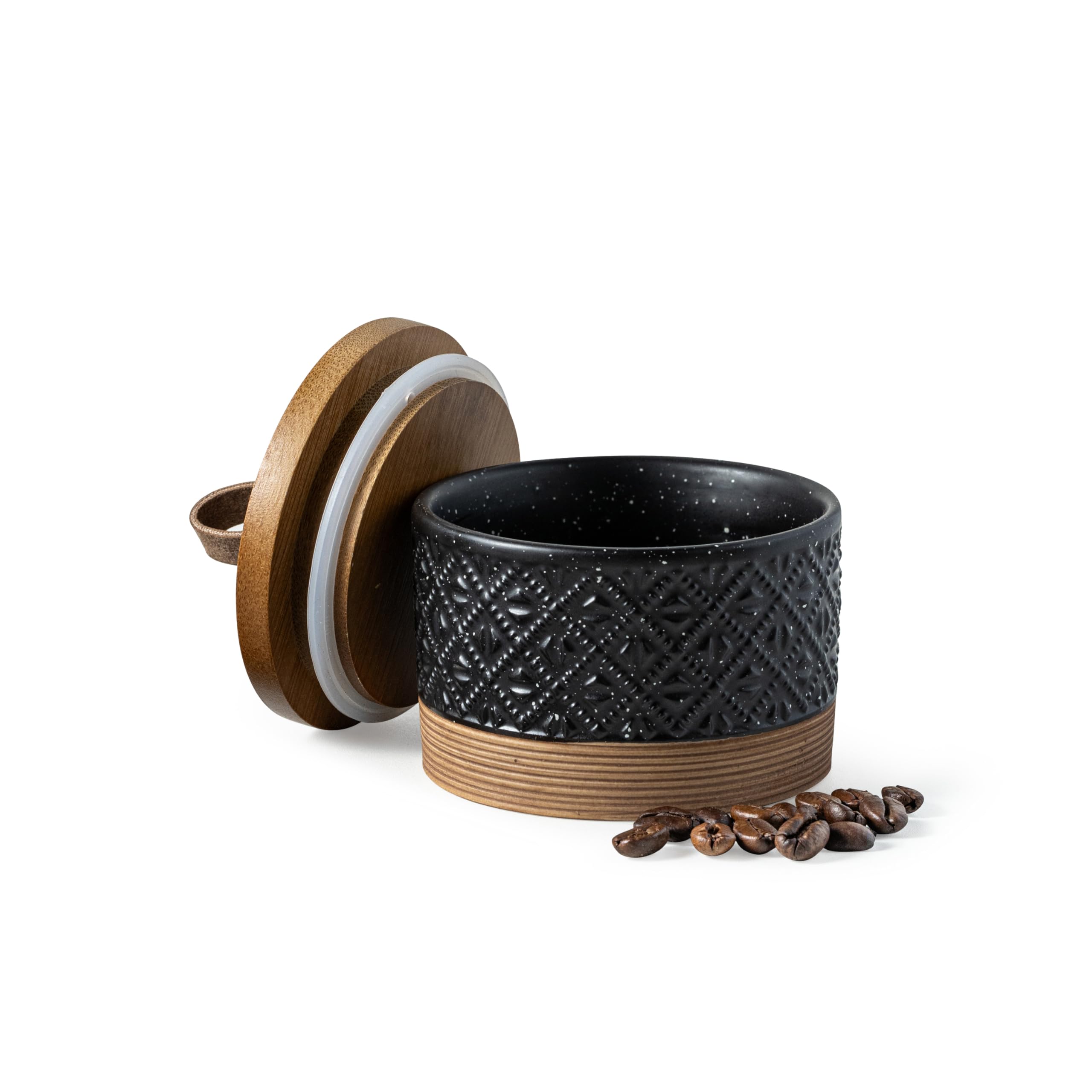 Miamolo mini ceramic jar with airtight lid on countertop keeps spices fresh for cooking