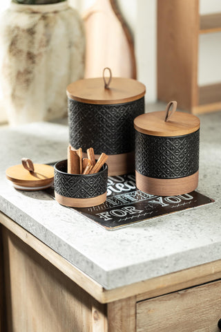 Miamolo jar for tea bags on kitchen counter or shelf