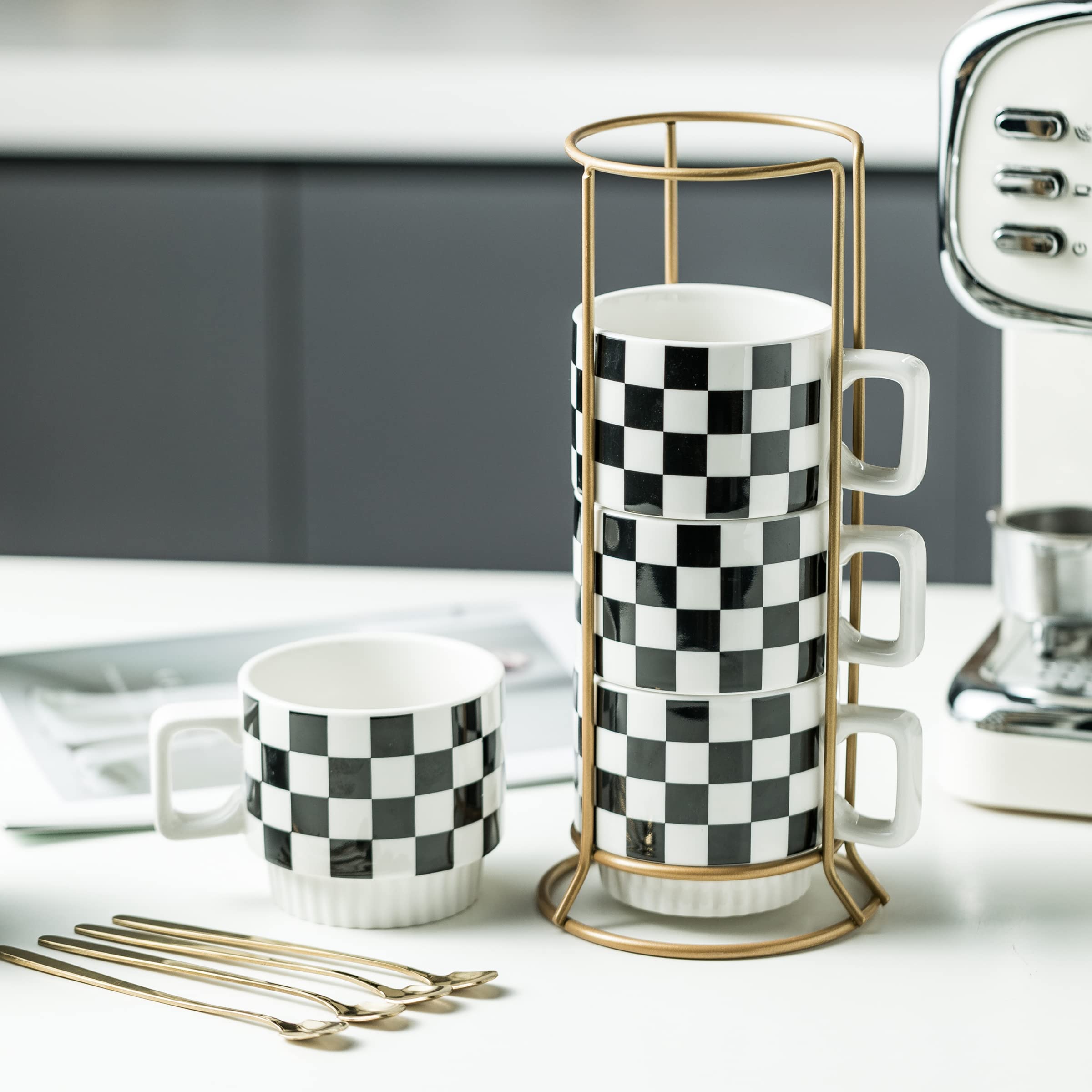 Miamolo mugs stacked neatly to save kitchen storage space
