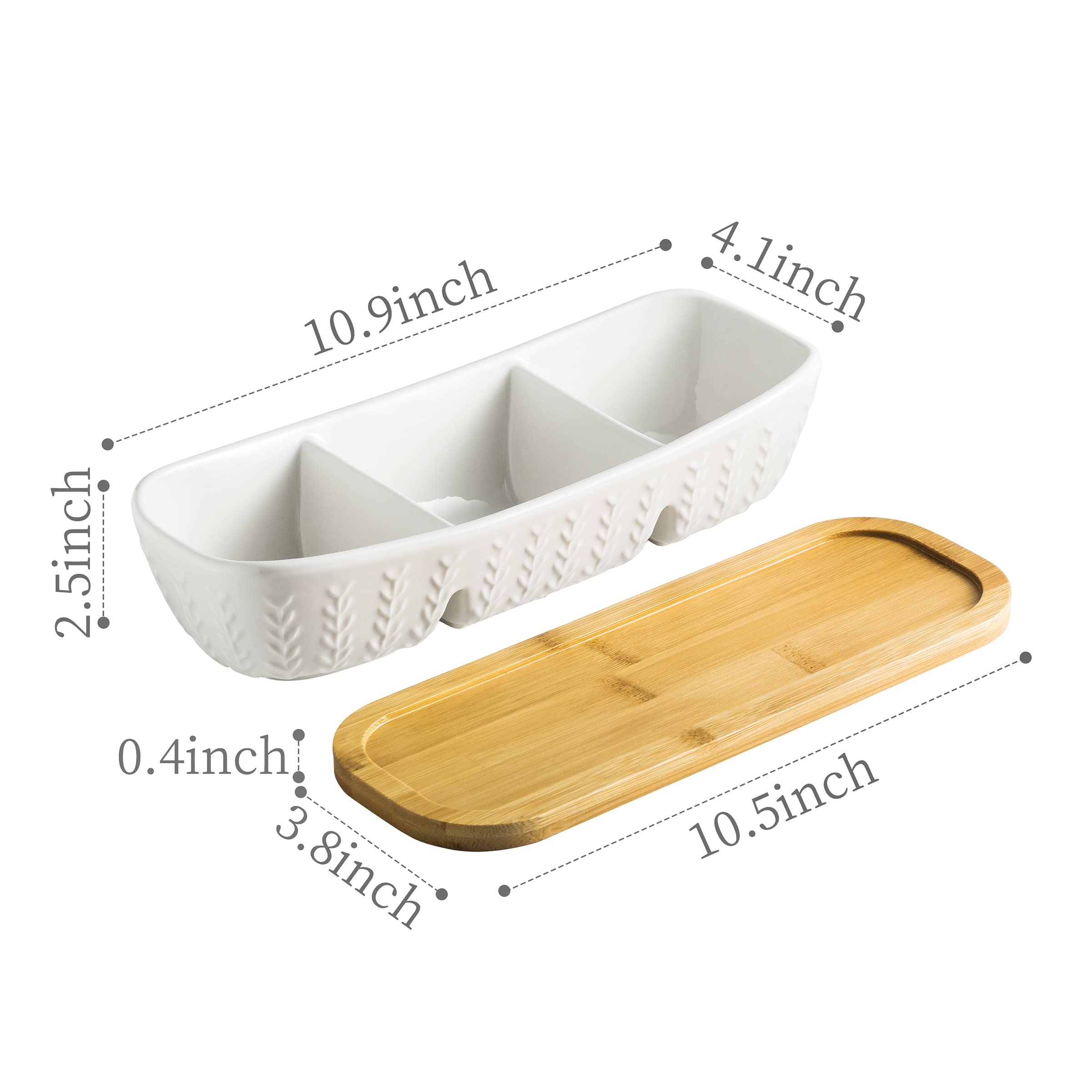 Miamolo porcelain bowls with three compartments for organized sauces