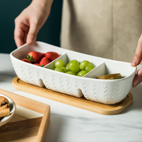 Miamolo porcelain dip trays provide sturdy, easy-clean surfaces for busy gatherings.