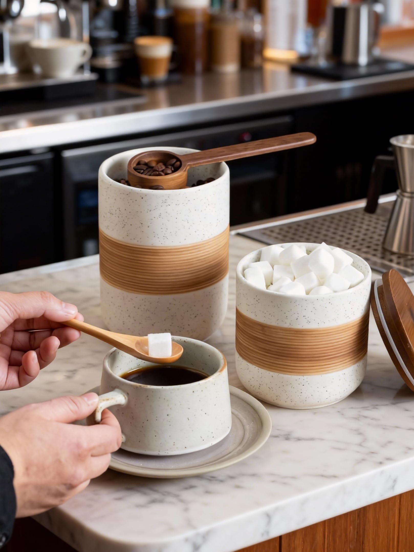 Miamolo jar with rope-design lid adds elegance to any kitchen shelf.