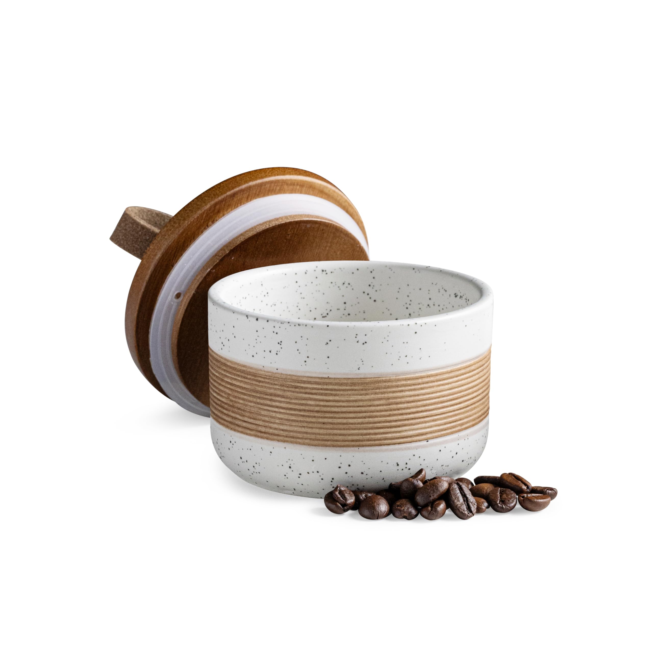 Miamolo ceramic jar with lid shows compact 5oz storage for pantry items