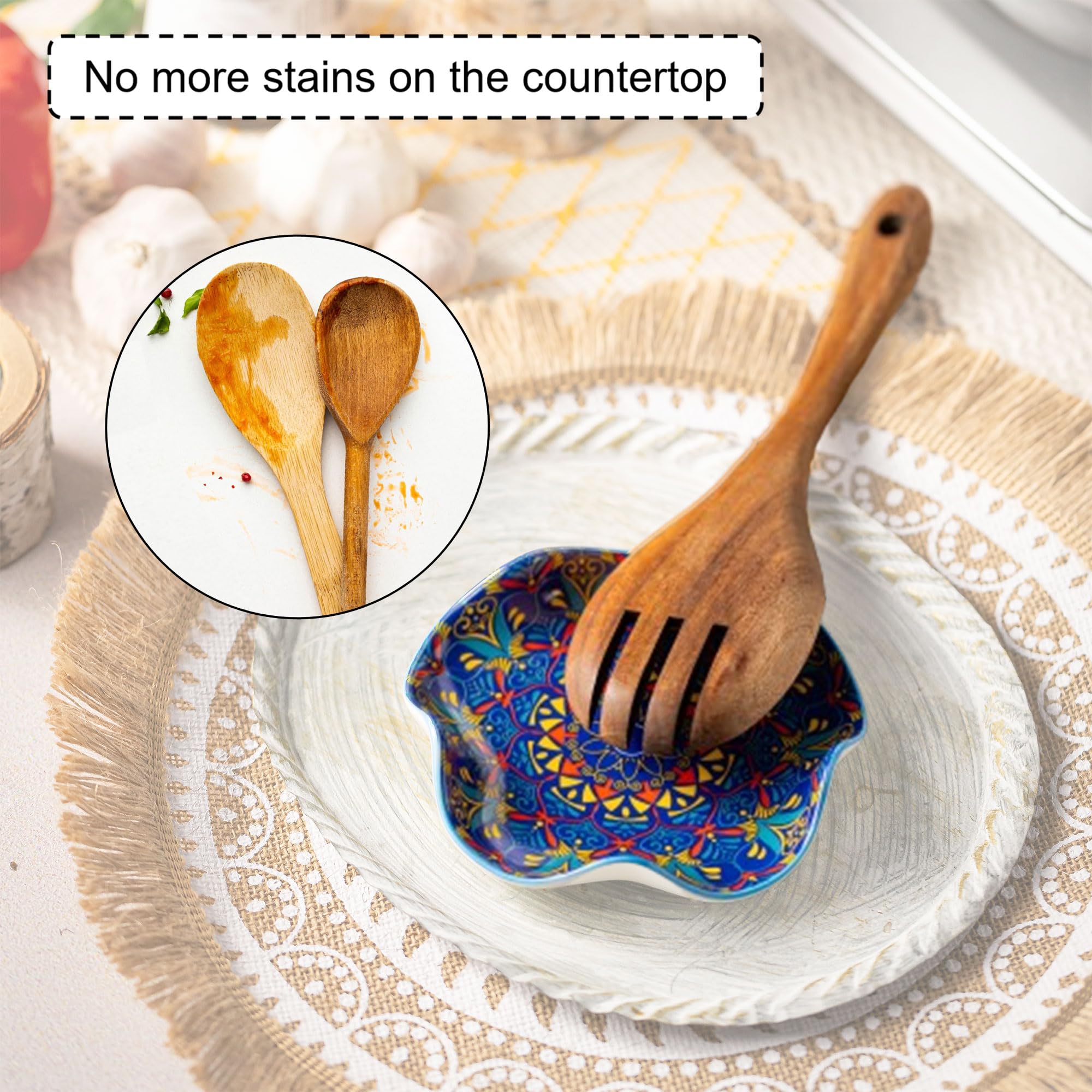 Miamolo spoon rest enhances boho kitchen decor on modern farmhouse counters