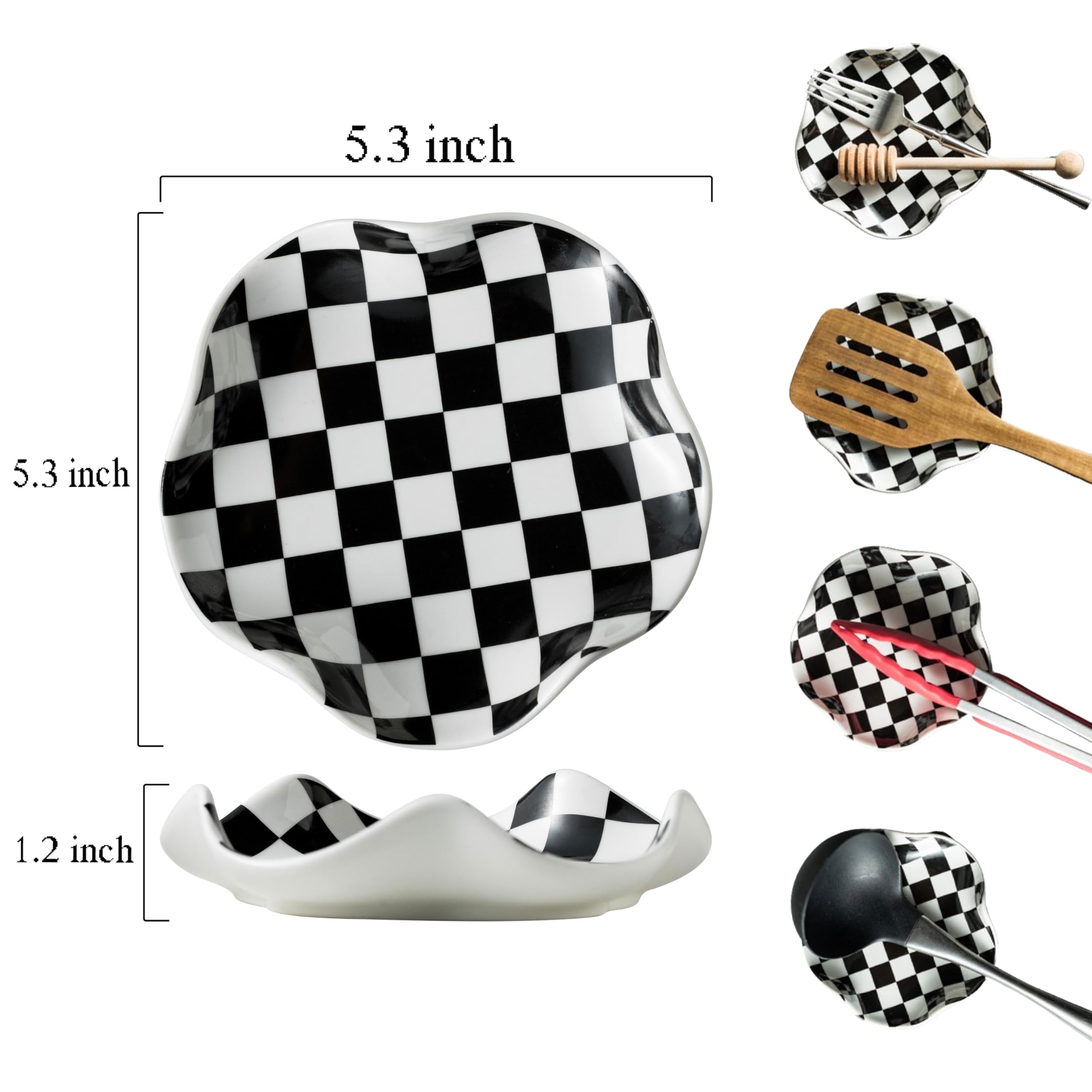 Miamolo spoon rest checkered design complements kitchen decor while catching drips.