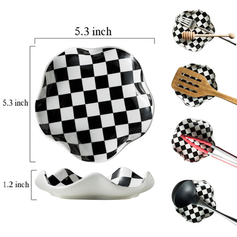 Miamolo spoon rest checkered design complements kitchen decor while catching drips.