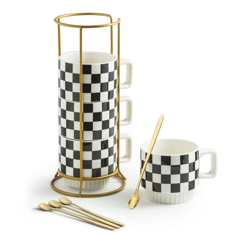 Miamolo Stackable Mug Set of 4 with Rack showcasing 11oz capacity for easy serving