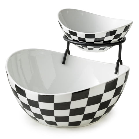 Miamolo tiered chip and dip bowls with stand for stylish entertaining.