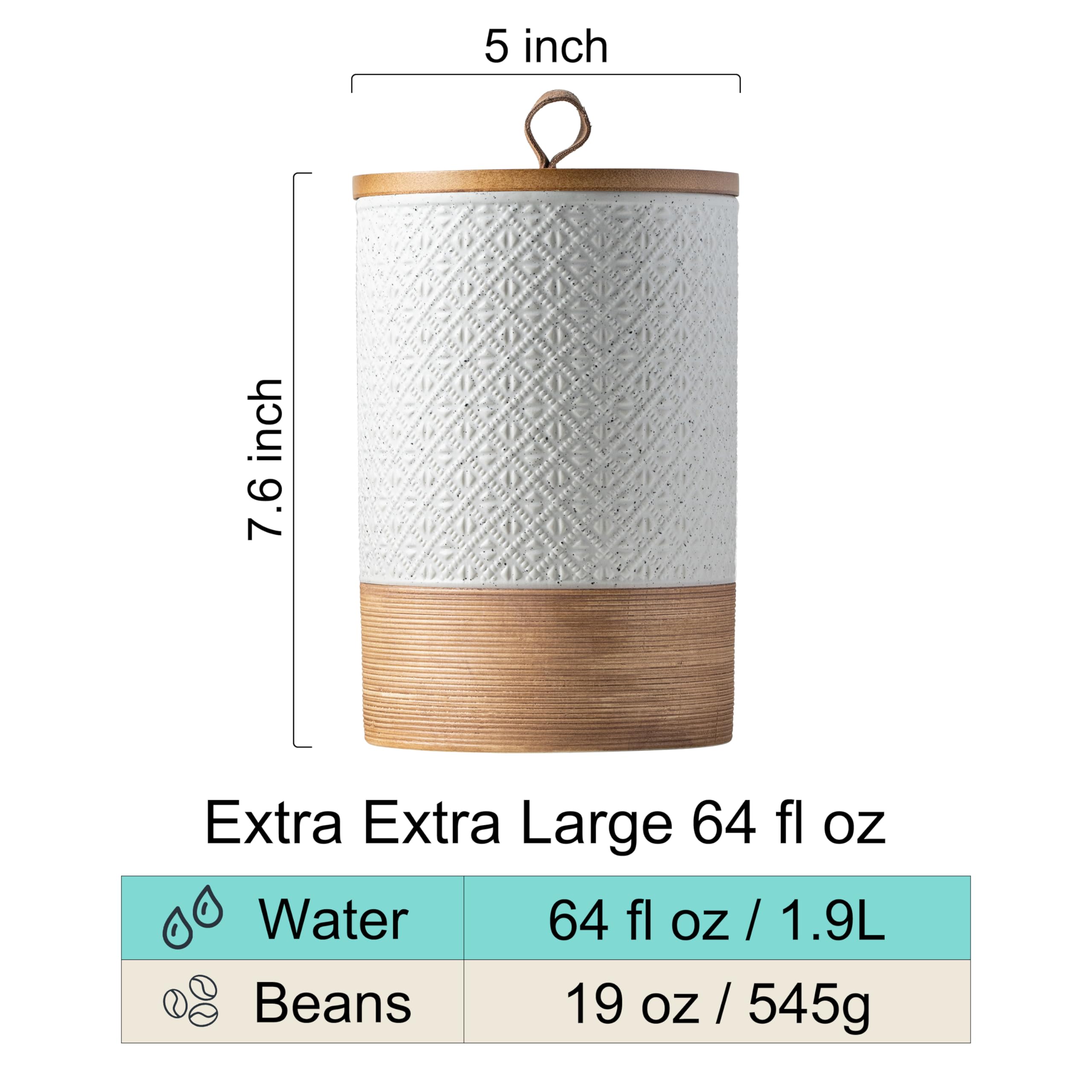 Miamolo white 64oz storage jar on counter ideal for bulk pantry items.