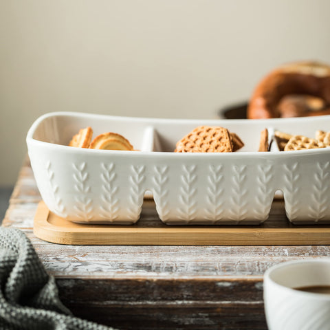 Miamolo wooden tray with three drinkware positions supports diverse table setups.
