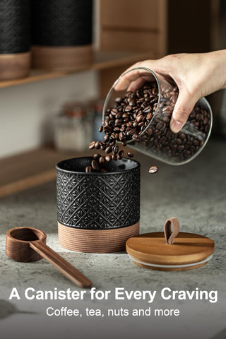 Miamolo wooden lid jar with airtight seal for fresh coffee or tea.