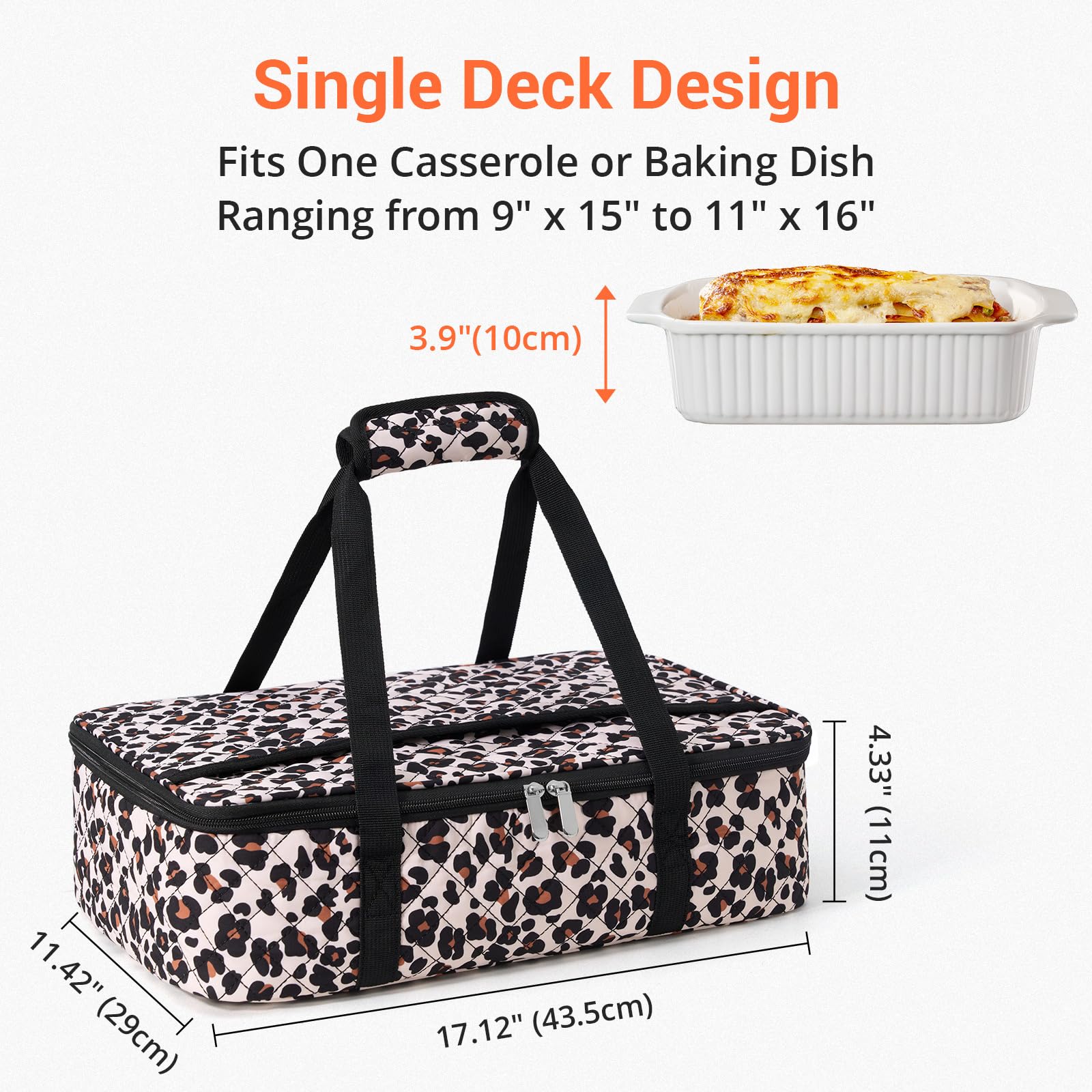 MIAOJIE casserole carrier dual compartments for mains and sides in leopard print