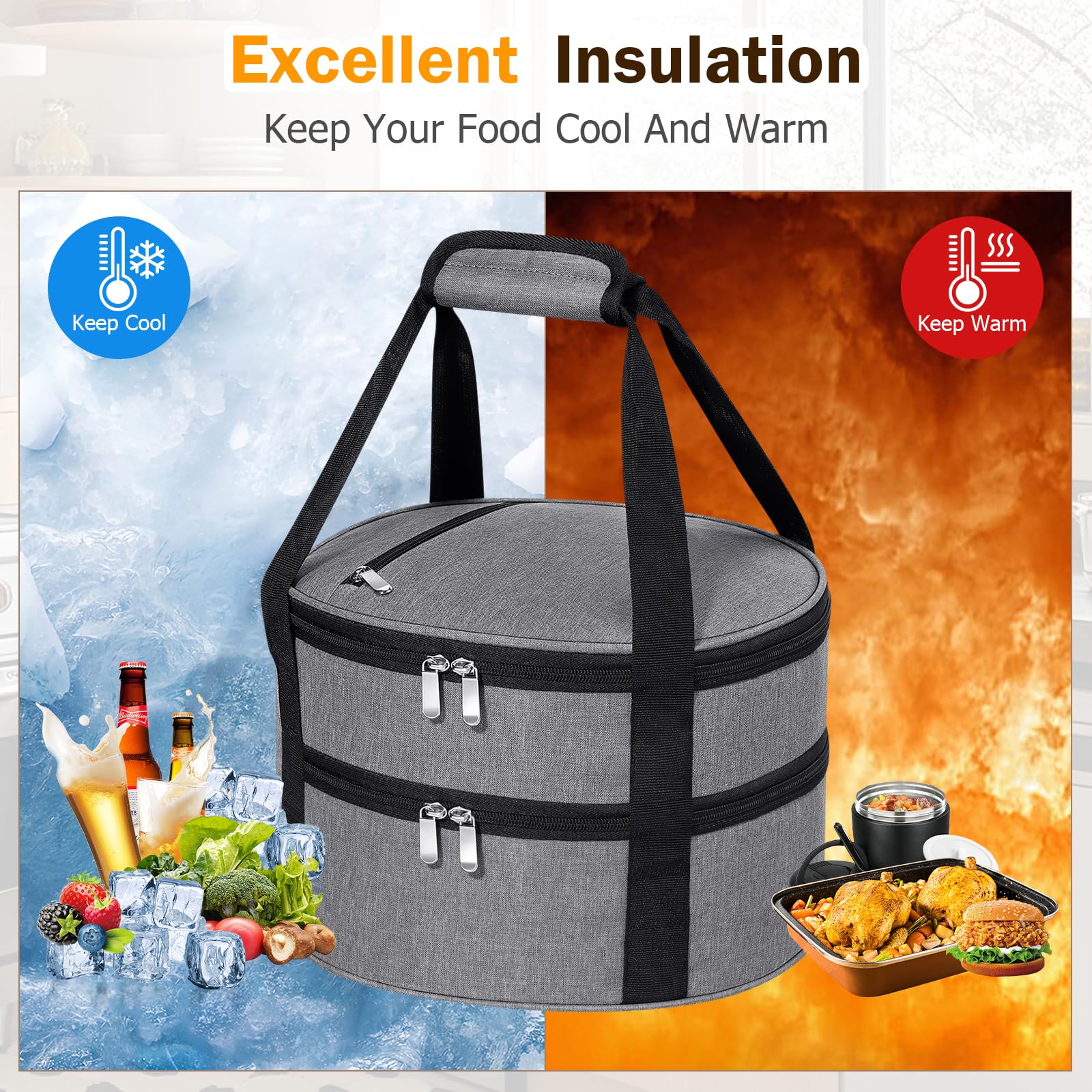 Two-way zipper for easy access and spill prevention during transport.