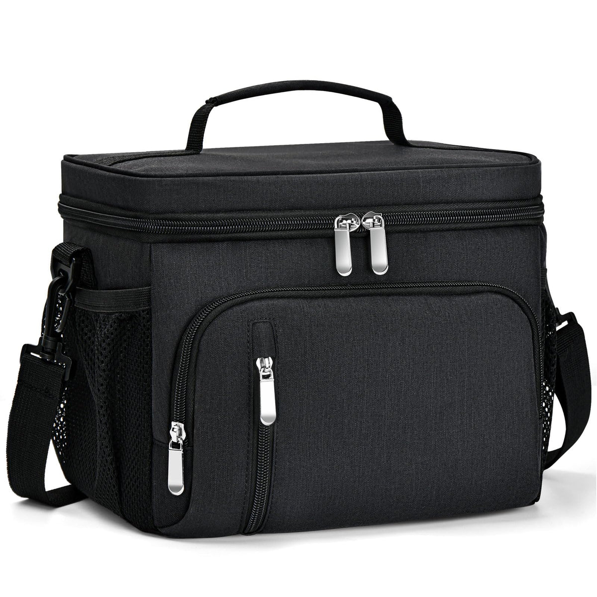 MIAOJIE lunch bag, black side view, durable daily-use design.
