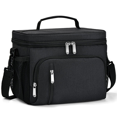 MIAOJIE lunch bag, black side view, durable daily-use design.