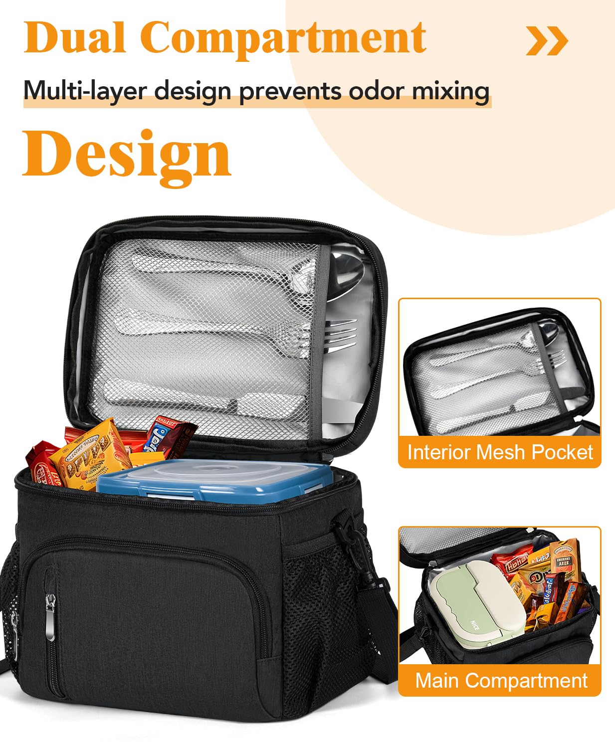 MIAOJIE lunch bag front zip pocket keeps essentials organized.