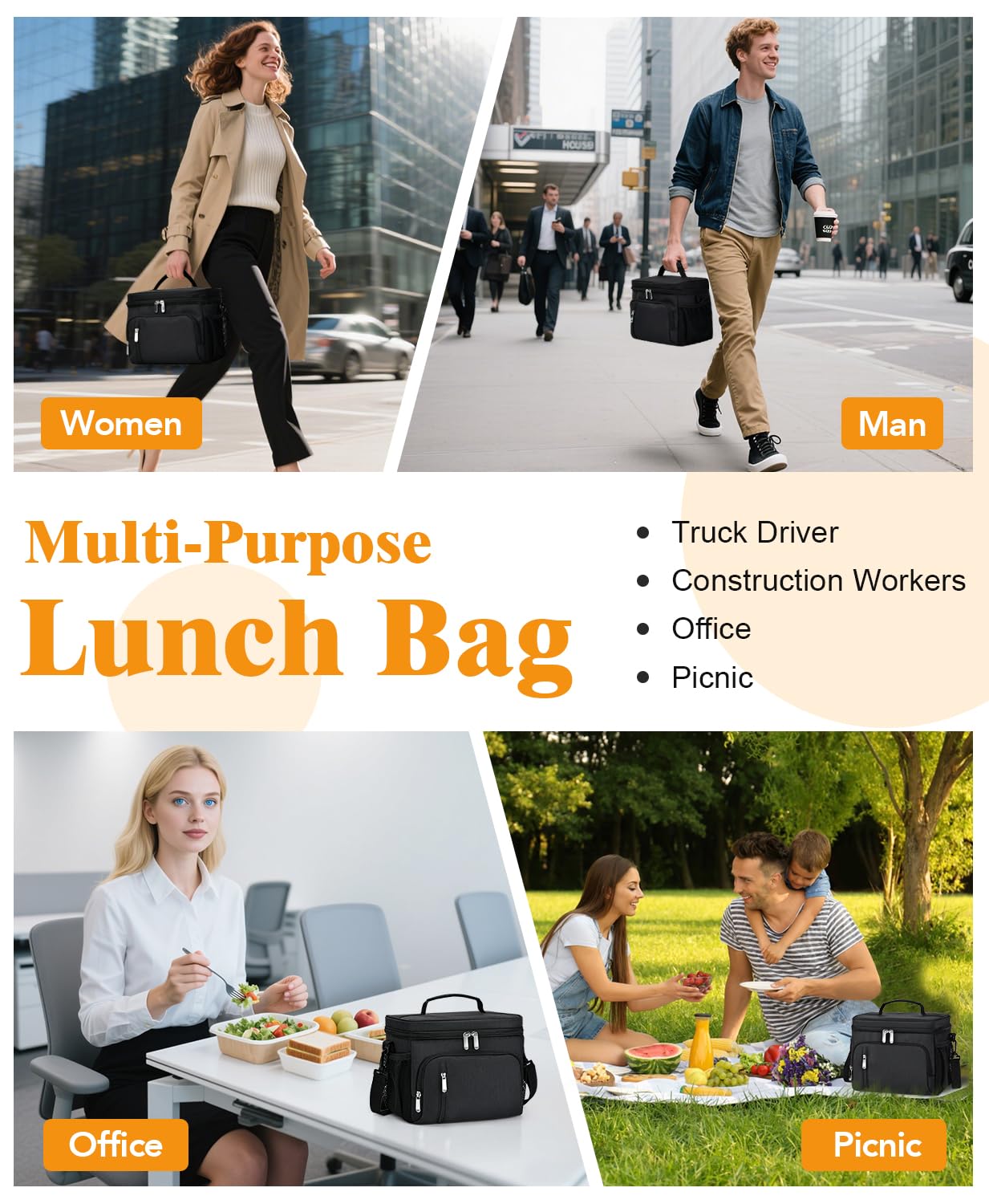 MIAOJIE lunch bag inner mesh pocket stores utensils or ice packs.