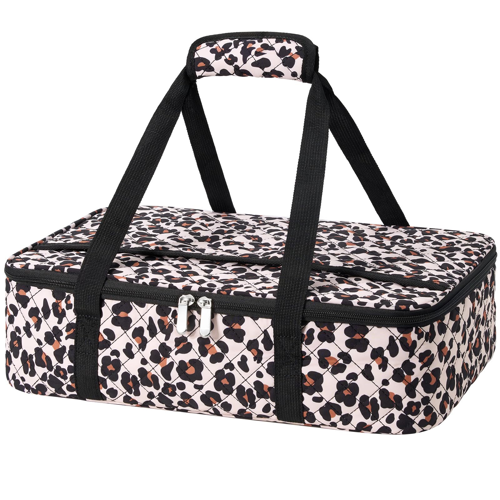 MIAOJIE leopard print lunch bag showing large capacity with two compartments