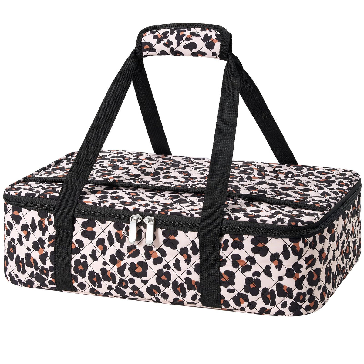 MIAOJIE leopard print lunch bag showing large capacity with two compartments