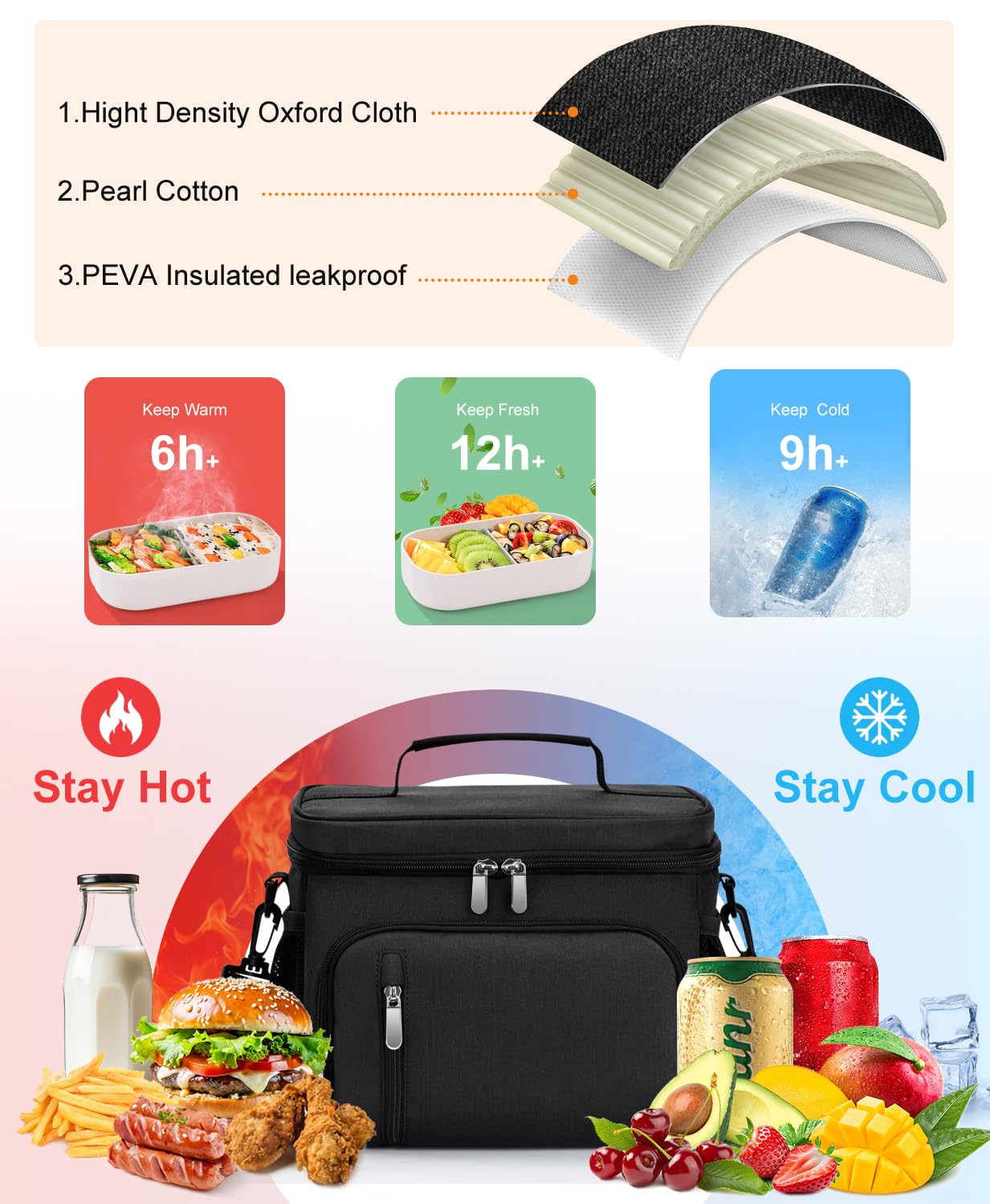 MIAOJIE lunch bag side water bottle pocket for on-the-go hydration.