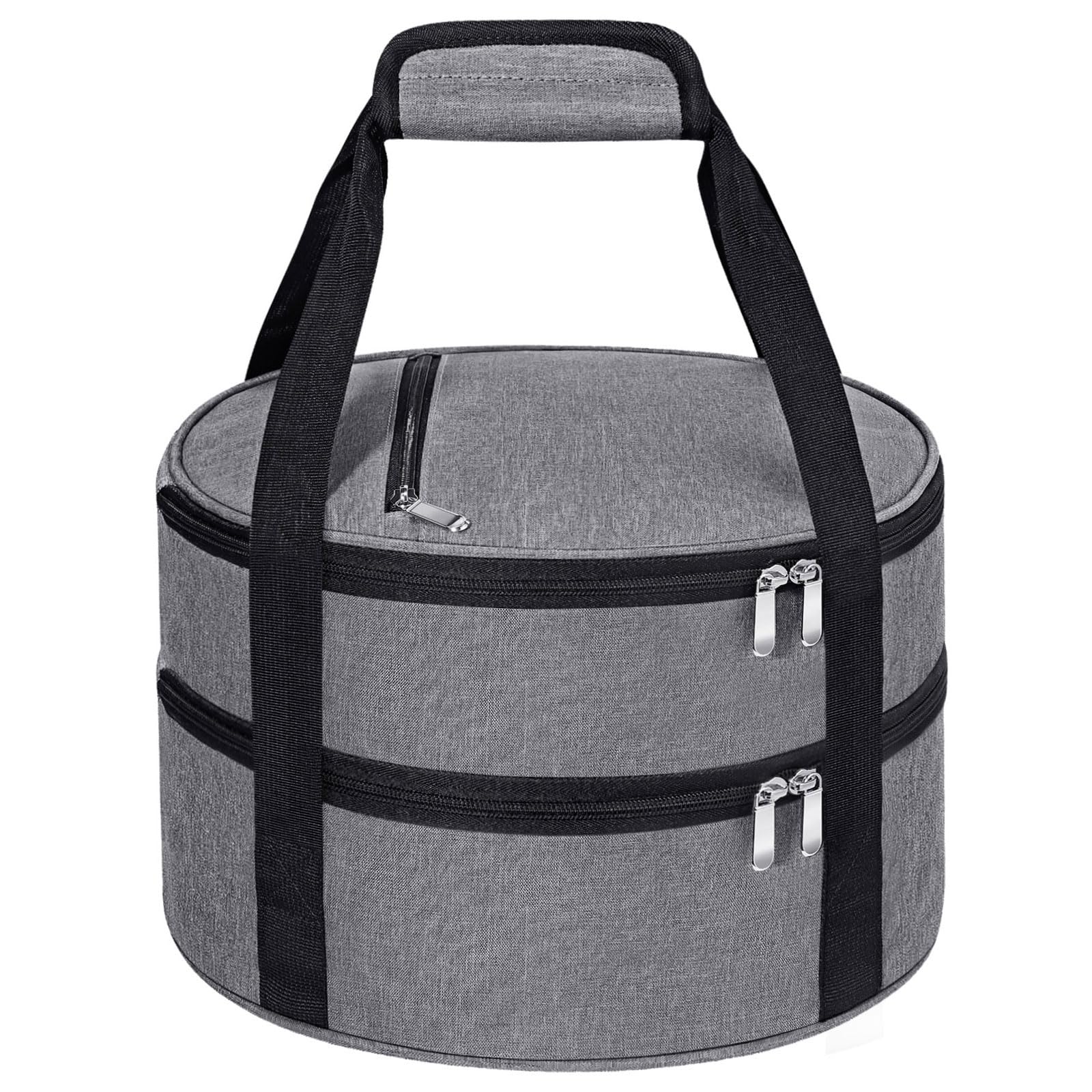 MIAOJIE round insulated casserole carrier in grey keeps hot or cold meals ready.