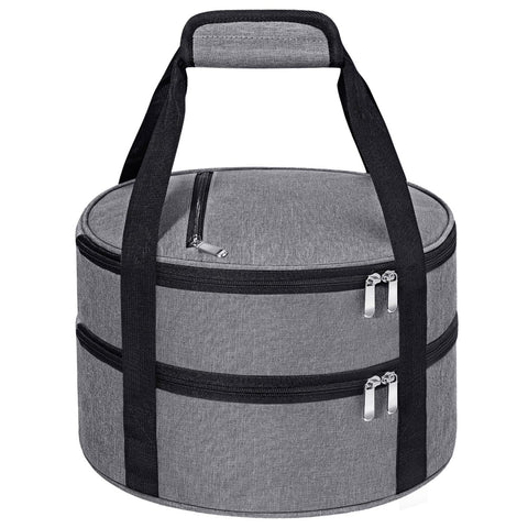MIAOJIE round insulated casserole carrier in grey keeps hot or cold meals ready.