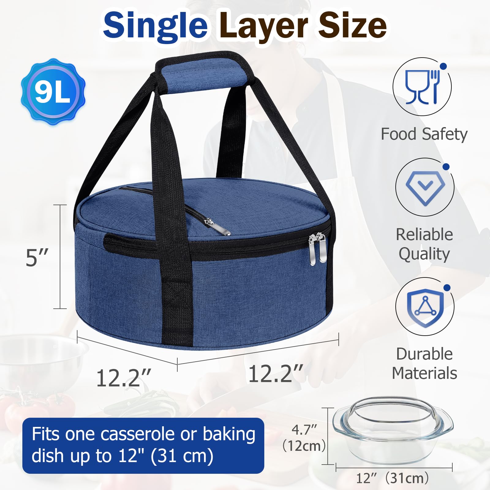 MIAOJIE round insulated casserole carrier dual-layer design for versatile use.