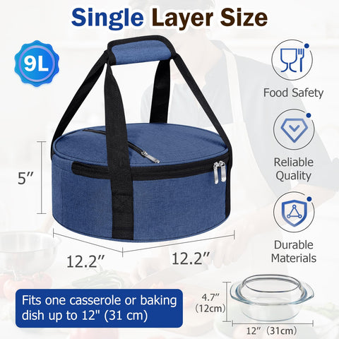 MIAOJIE round insulated casserole carrier dual-layer design for versatile use.