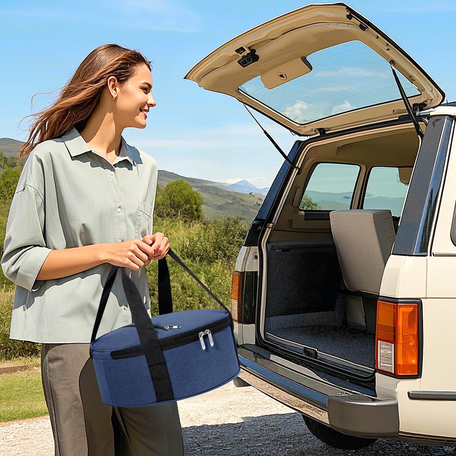 MIAOJIE round carrier ideal for picnics and camping meals.