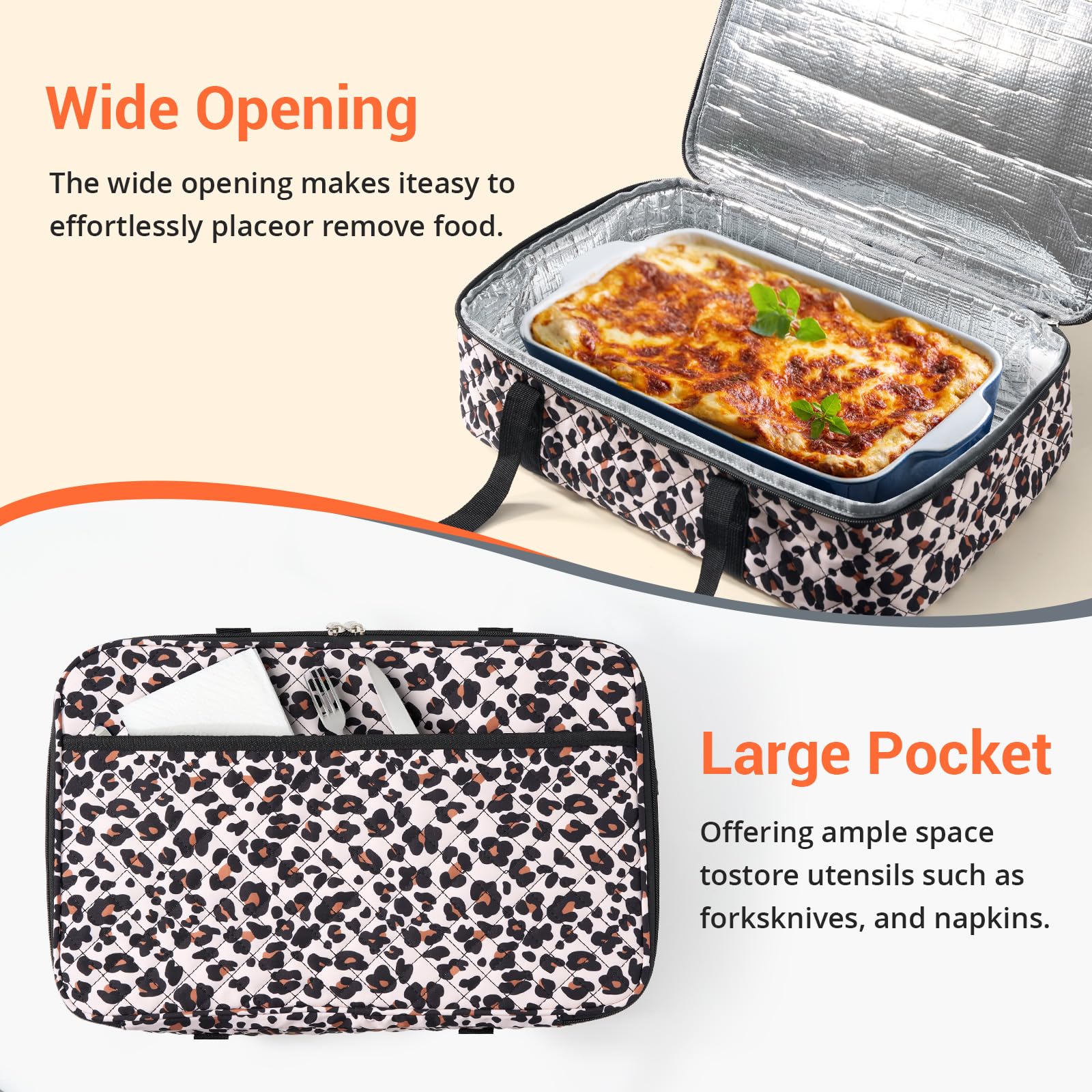MIAOJIE leopard print bag top pocket for utensils and napkins