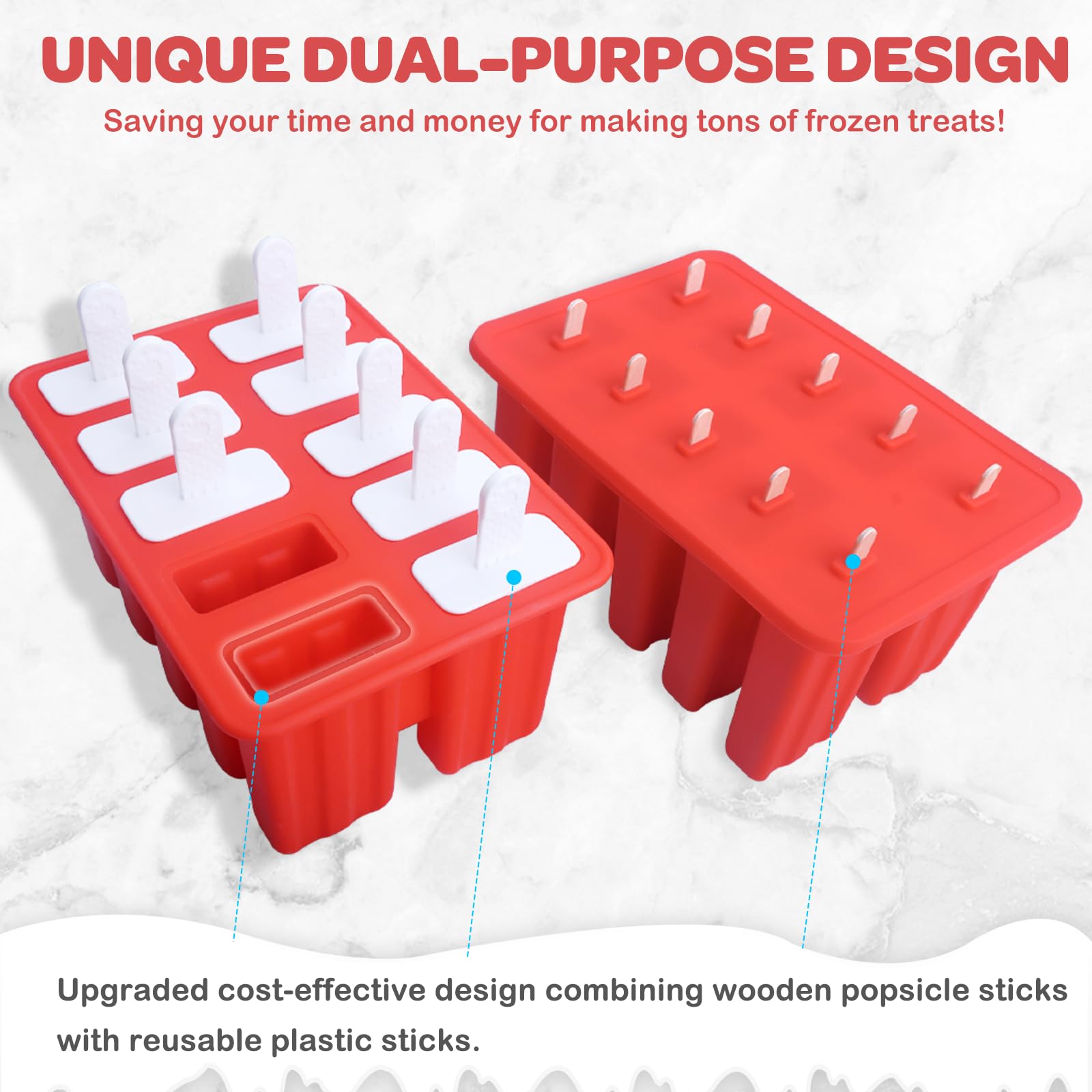 Miaowoof 10-cavity red molds with removable sticks for quick, mess-free treats at home