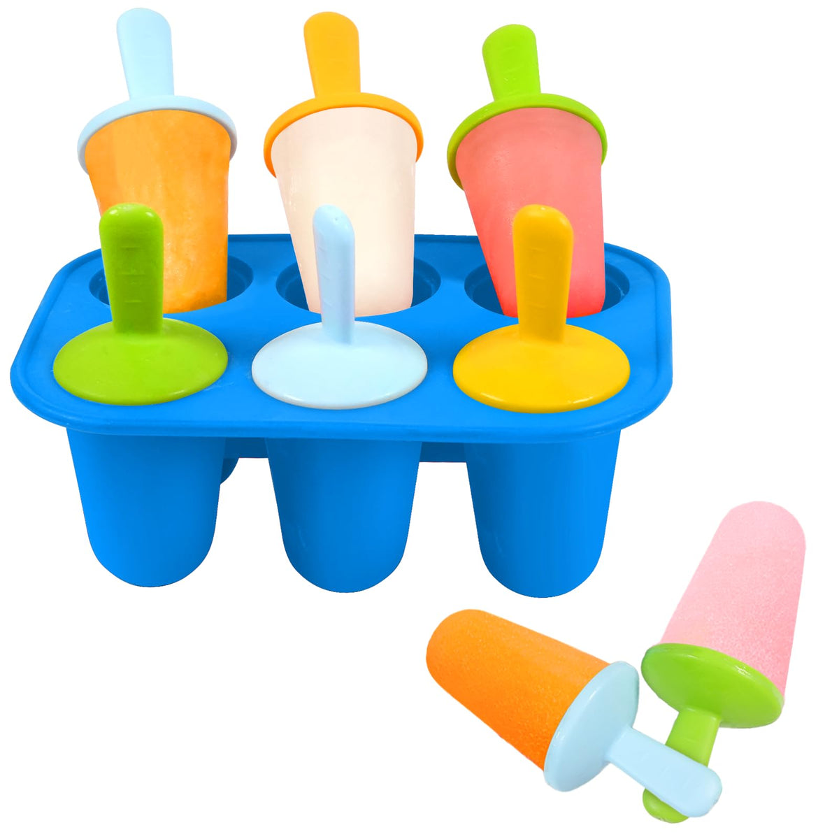 Miaowoof silicone popsicle molds blue 6 cavity for easy kid friendly frozen snacks