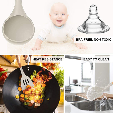 MIBOTE heat resistant silicone tips withstand high temps for safe sautéing.